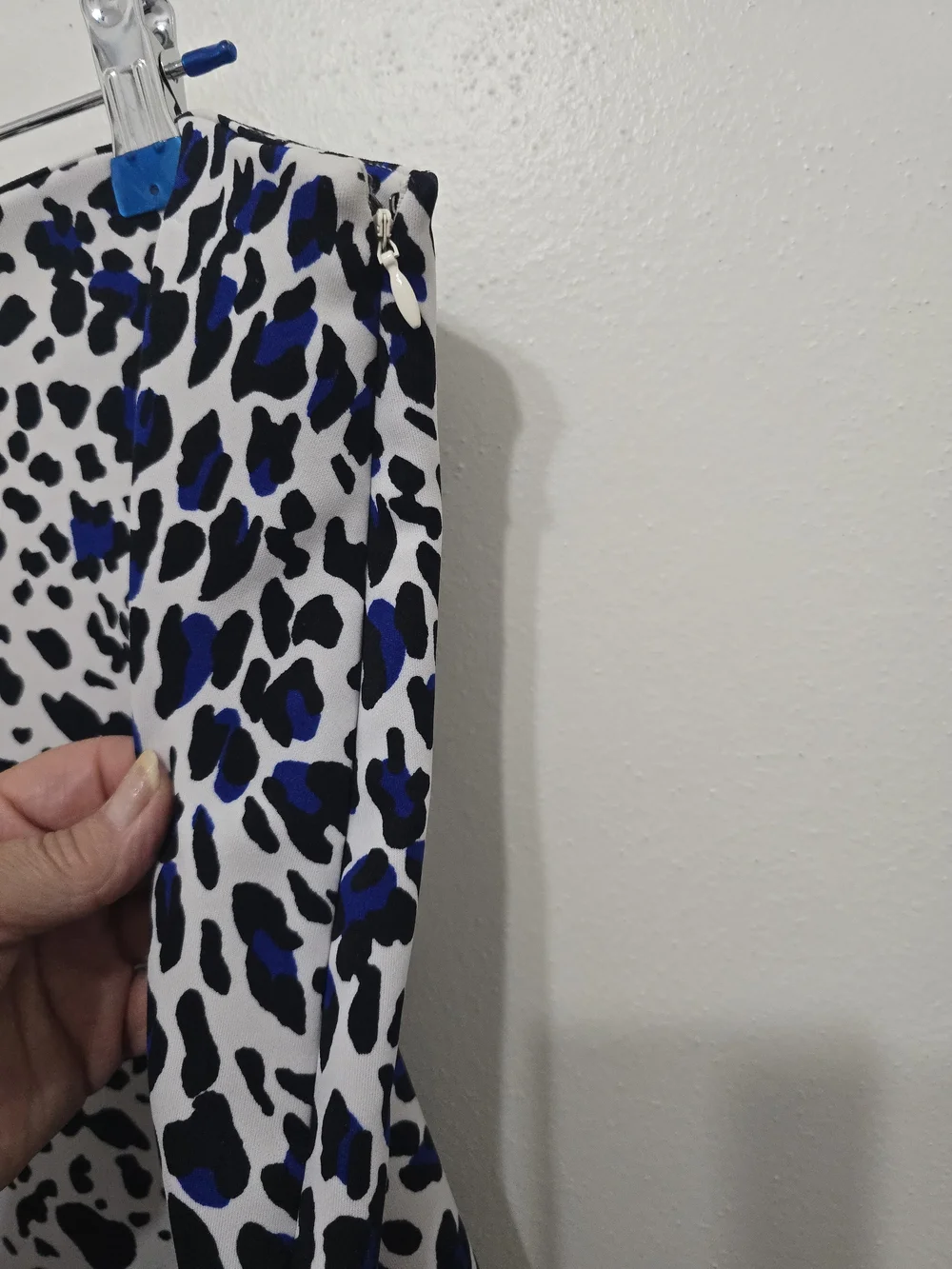 Worthington White Midi Skirt with Black and Blue Spot Pattern
